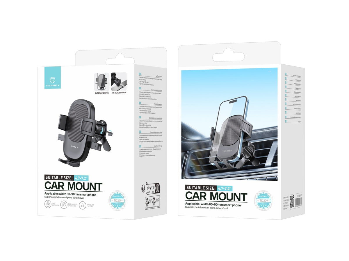 Techancy Suporte Para Telemóvel Para Automóvel Ti2329 Preto, Suporte Para Ventilador De Ar, Telemóvel De 4,7-7,2 Polegadas